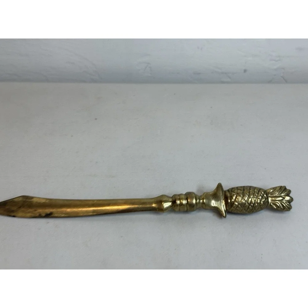 Vintage Solid Brass Pineapple Letter Opener Scimitar Sword Desk Accessory Office